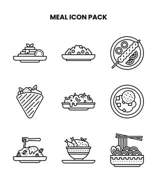 Meal Line Set Icons Pack Stock Illustration