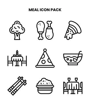 Meal Line Set Icons Pack Stock Illustration
