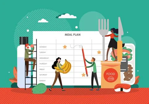 Meal plan, vector illustration. Diet plan, meal planner for healthy eating 库存插图