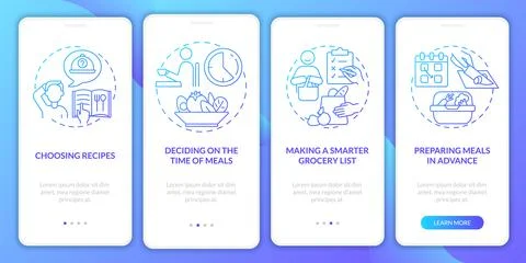Meal planning basics blue gradient onboarding mobile app page screen Stock Illustration