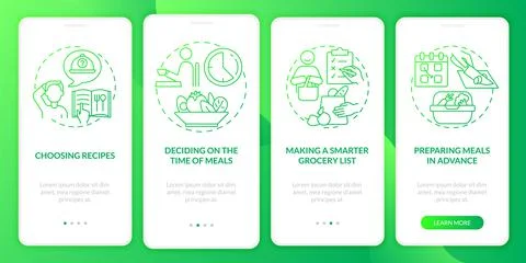 Meal planning basics green gradient onboarding mobile app page screen Stock Illustration