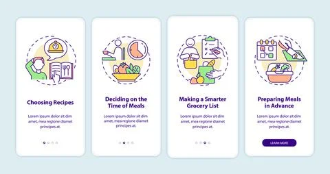 Meal planning basics onboarding mobile app page screen Stock Illustration