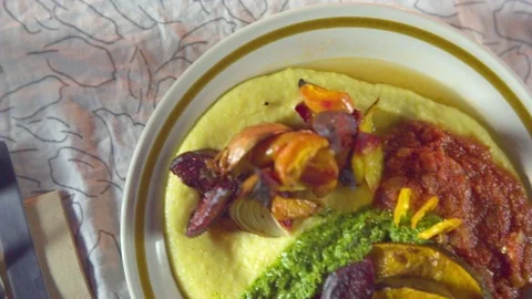 Meal in plate on dining table Video stock 76134004