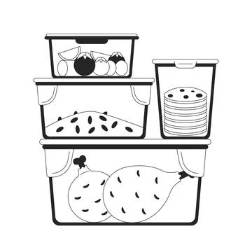 Meal prep containers plastic black and white 2D line cartoon object Illustrazione stock