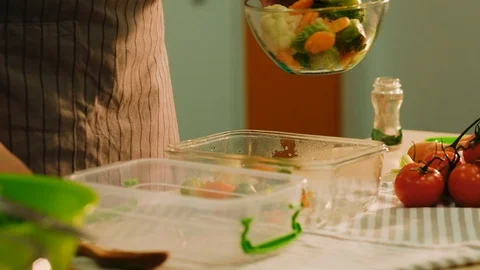 Meal prep nutrition vegetables plastic container Stock Footage 103866626