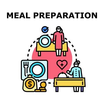 Meal preparation process concept with food service Ilustración de archivo