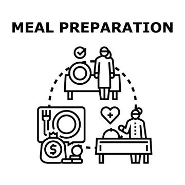 Meal preparation process concept with food service Ilustración de archivo