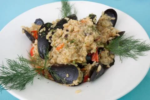 Meal Risotto Mussels Stock Photos