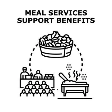 Meal services support benefits concept delivering food Stock Illustration