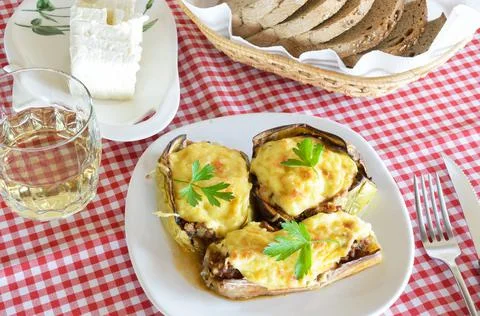 Meal with stuffed eggplants Stock Photos