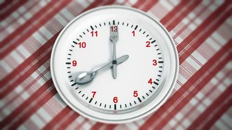 Meal time concept with spoon and fork. 3D illustration Illustrazione stock