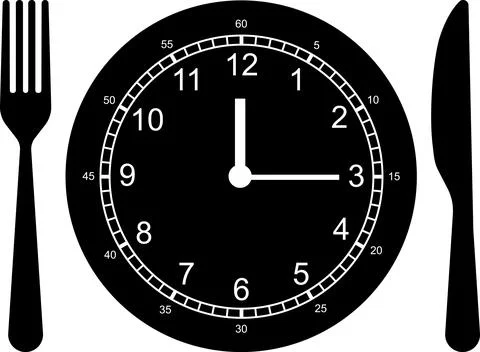 Meal Time Icon Set. Dining plate With Clock, Knife And Fork, Restaurant sign 库存插图