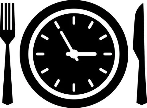 Meal Time Icon Set. Dining plate With Clock, Knife And Fork, Restaurant sign Stock Illustration