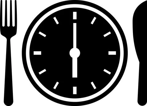 Meal Time Icon Set. Dining plate With Clock, Knife And Fork, Restaurant sign Stock Illustration