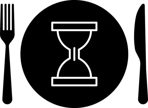 Meal Time Icon Set. Dining plate With Clock, Knife And Fork, Restaurant sign Stock Illustration