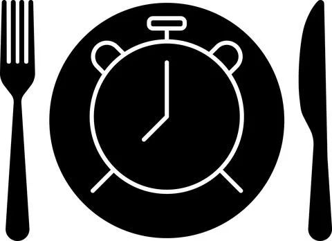 Meal Time Icon Set. Dining plate With Clock, Knife And Fork, Restaurant sign Illustrazione stock