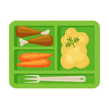 Meal Tray Filled with Mashed Potato, Chicken Drumsticks and Carrots, Healthy Stock Illustration