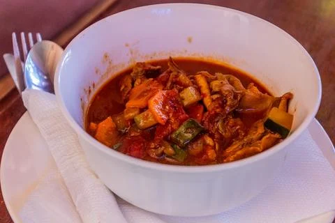 Meal in Uganda - beef curry Stock Photos