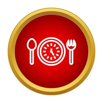 Mealtime schedule icon showing spoon fork and clock Stock Illustration