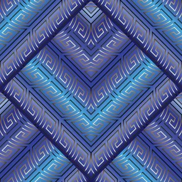 Meander blue seamless pattern. Modern abstract geometric vector background. Stock Illustration