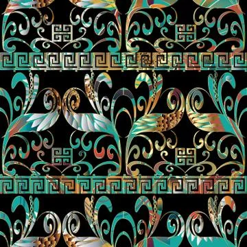 Meander floral seamless pattern. Vector colorful geometric background Stock Illustration