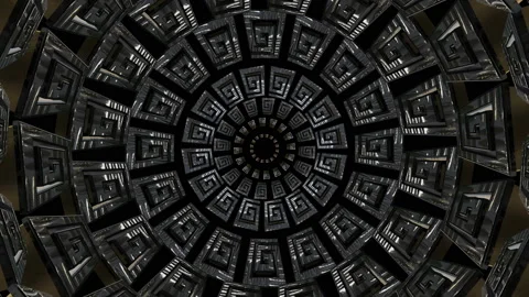 Meander. Greek antique pattern. 3D shapes laid out in circles. Gold and silver Stock-Footage 150551813