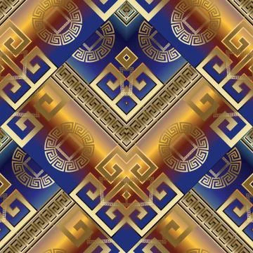 Meander greek key geometric vector seamless pattern. Abstract 3d background Stock Illustration