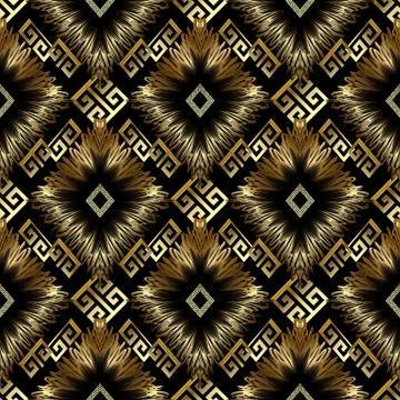 Meander greek key vector 3d seamless pattern. Geometric abstract background Stock Illustration