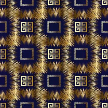 Meander greek key vector 3d seamless pattern. Geometric abstract background Illustrazione stock