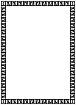 Meander or maze frame vector ornament in black. Isolated background. Stock Illustration