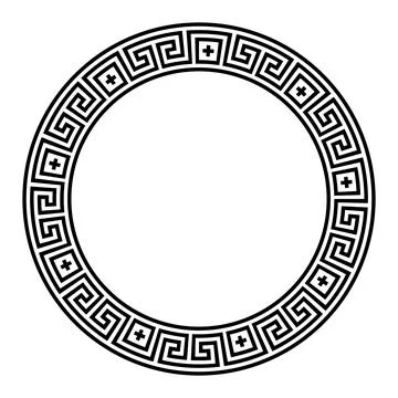 Meander pattern, circle frame and border with cross symbols Stock Illustration