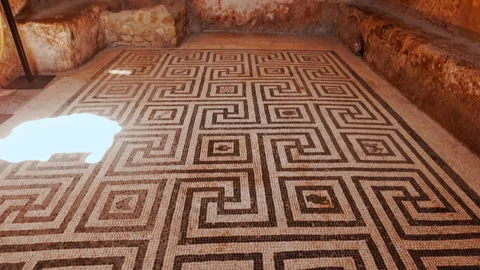 Meander pattern mosaic in the Tepidarium of the Women's Baths, Herculaneum, Stock Footage 281174097