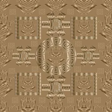 Meander vector 3d seamless pattern. Light geometric background. Geometry orna 库存插图