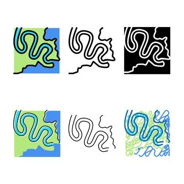 Meandering river color icon vector mix Stock Illustration