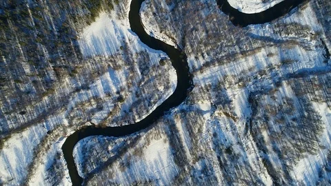 Meandering River Flows Through Plain Among Woodland Stock Footage 75633225