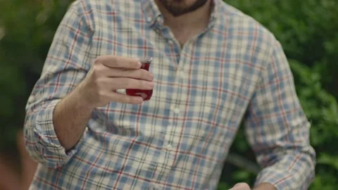 Meaningful tea experience of herbal or green tea by a young man. Stock Footage 170008973