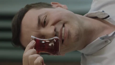 Meaningful tea experience of herbal or green tea(turkish tea) by a young man. Stock Footage 204711552