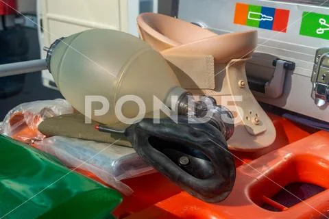 Means medical assistance artificial breathing mask close-up Stock Photos