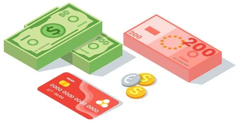 Means of payment various elements. Concept of big money. Big pile of cash Ilustración de archivo