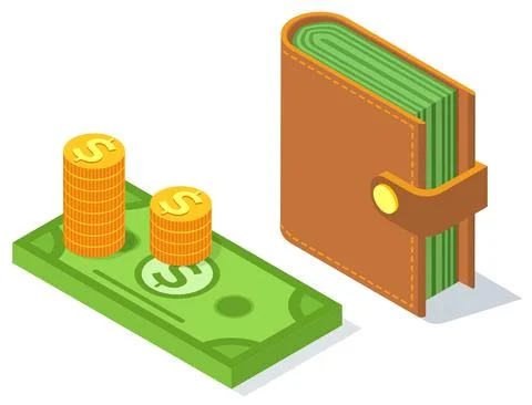 Means of payment various elements. Concept of big money. Dollar bills and gold Ilustración de archivo