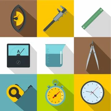 Measure instrumentation icon set, flat style Stock Illustration