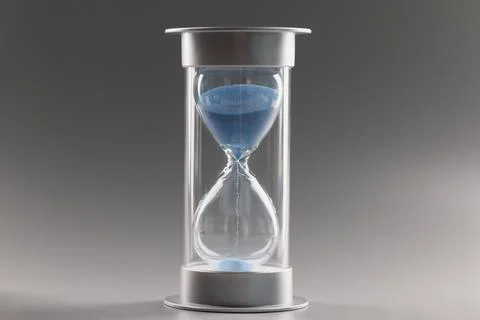 Measure passing time, countdown, blue sand running through bulbs of hourglass Foto stock