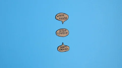 Measure to prevent and stop coronavirus spreading written on the speech bubbles Video stock 127744748