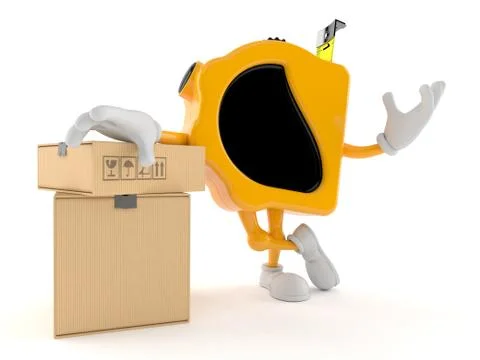 Measure tape character with stack of boxes Stock Illustration