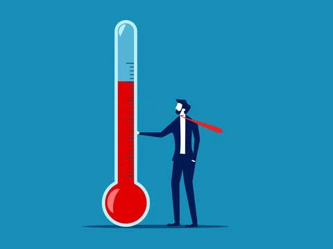 Measure work progress. Businessman with thermometer. vector Illustrazione stock