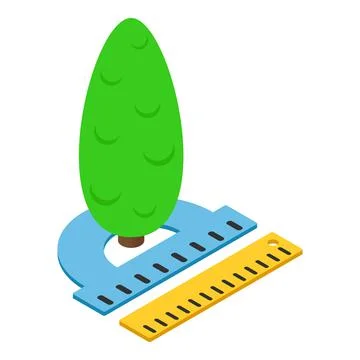 Measurement concept icon isometric vector. Decorative tree protractor and ruler Stock Illustration