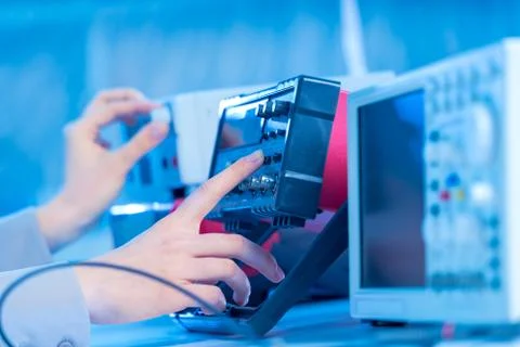 Measurement in the electronics laboratory Stock Photos