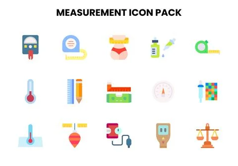 Measurement Flat Design Icons Pack Stock Illustration