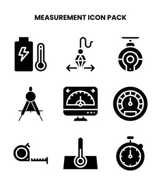 Measurement Glyph Bundle Icons Pack Stock Illustration
