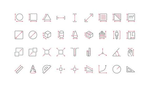 Measurement space, length and width of geometric shape, dimension arrows line Stock Illustration